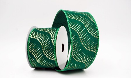 Groen lint met glitter, golf- en stippenpatroon_KW0474GC-15-149